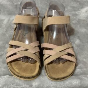 BioNatura Sandals Womens  Size 9 Tan Rose Leather Ankle Strap Made in Italy Boho
